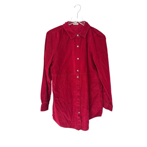 J. Jill Button Up Blouse Corduroy Long Sleeve Red Basic Casual Tunic Medium - Picture 1 of 13